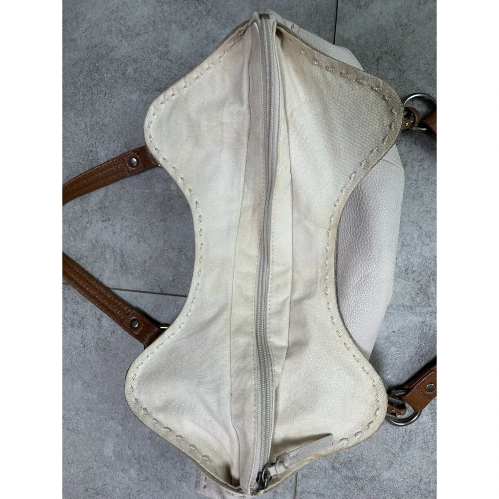 The Sak Cream Leather Shoulder Bag Purse Brown Leather Accents Boho Hobo Bag